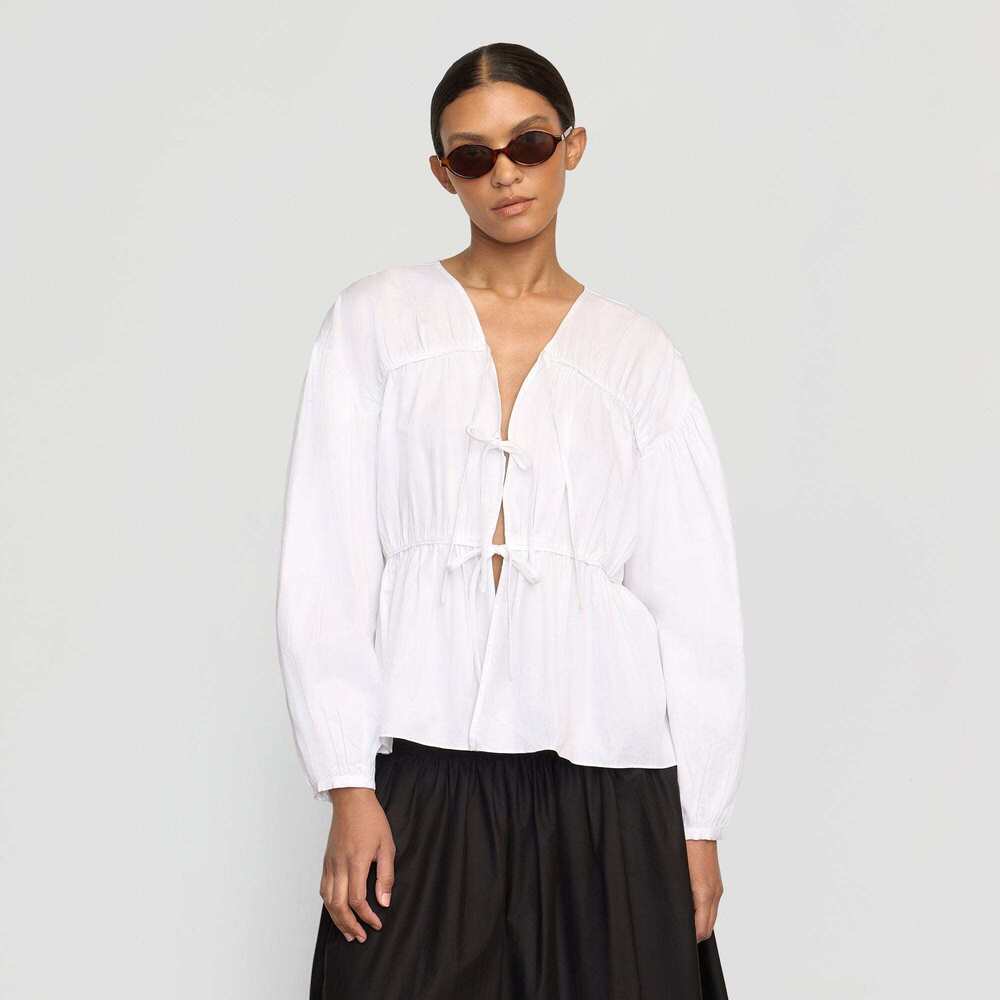 Hira Tie-Front Organic Cotton Blouse XS (runs big!)
